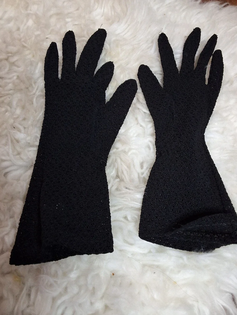 Vintage Black Crochet Lace Wrist Gloves Stretch Nylon One Size Formal